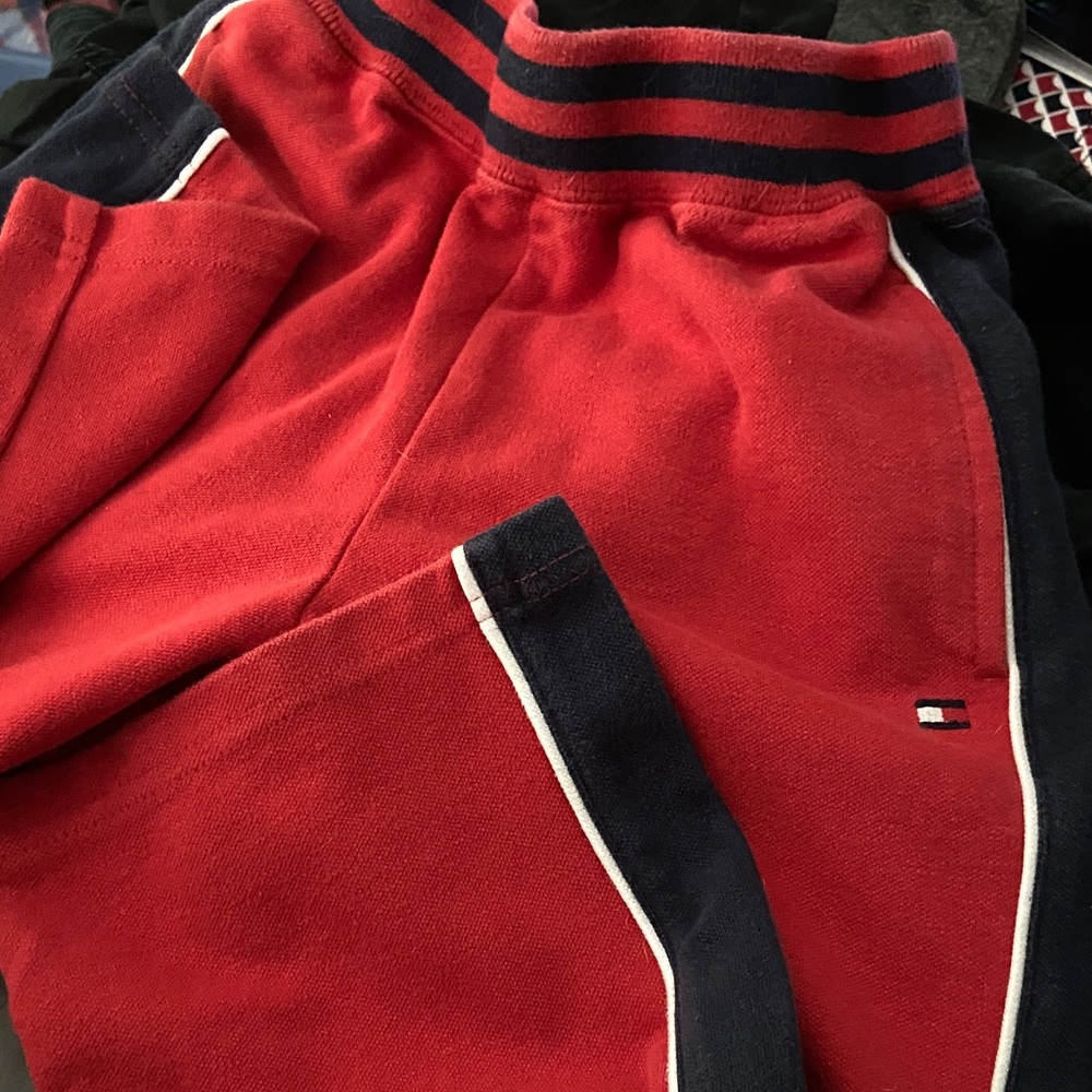 Vintage Tommy Hilfiger Red & Navy Kids Sweatpants with Contrast Piping size 5